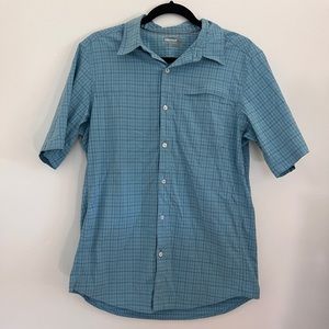 Marmot Light Blue Plaid Performance Short Sleeve Button Down